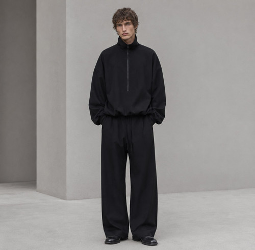 Custom Tracksuit Set in Black Half-Zip Fleece