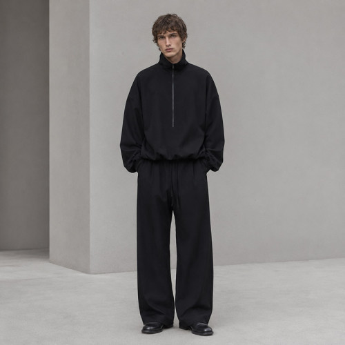 Custom Tracksuit Set in Black Half-Zip Fleece