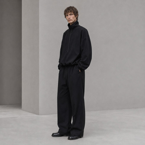 Custom Tracksuit Set in Black Half-Zip Fleece