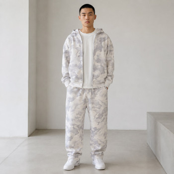 Custom Tracksuit Set in White Camo Fleece