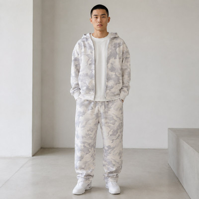 Custom Tracksuit Set in White Camo Fleece