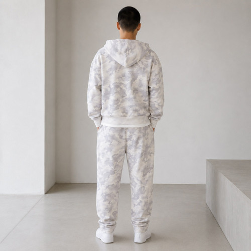 Custom Tracksuit Set in White Camo Fleece