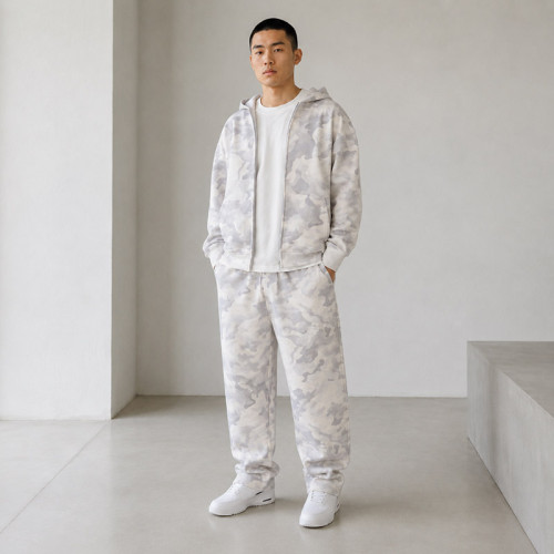 Custom Tracksuit Set in White Camo Fleece