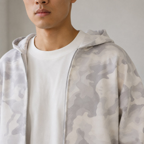 Custom Tracksuit Set in White Camo Fleece