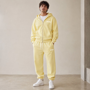 Custom Tracksuit Set in Pastel Yellow Zip Hoodie
