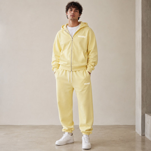 Custom Tracksuit Set in Pastel Yellow Zip Hoodie