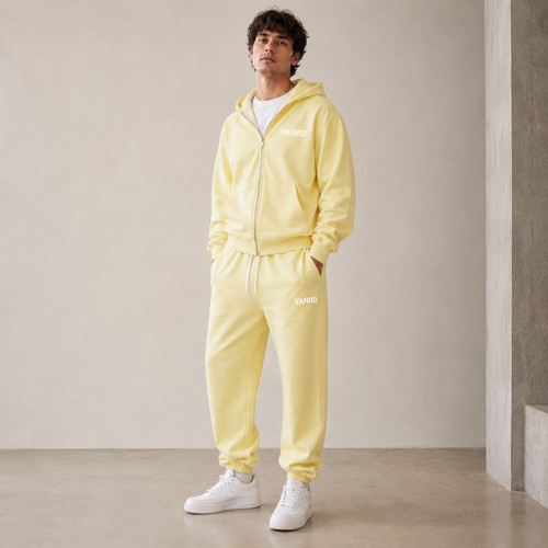 Custom Tracksuit Set in Pastel Yellow Zip Hoodie