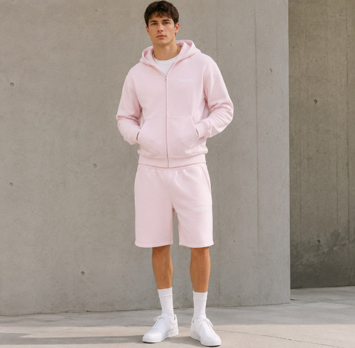 Custom Tracksuit Set in Pastel Pink Zip Hoodie