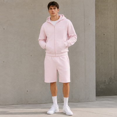 Custom Tracksuit Set in Pastel Pink Zip Hoodie