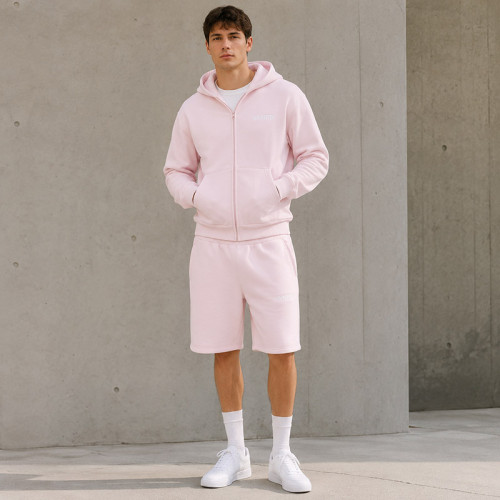 Custom Tracksuit Set in Pastel Pink Zip Hoodie