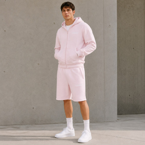 Custom Tracksuit Set in Pastel Pink Zip Hoodie