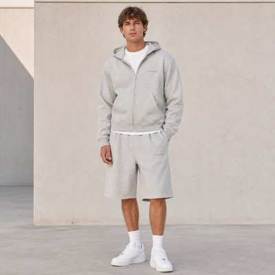 Custom Tracksuit Set in Grey Zip Hoodie Shorts