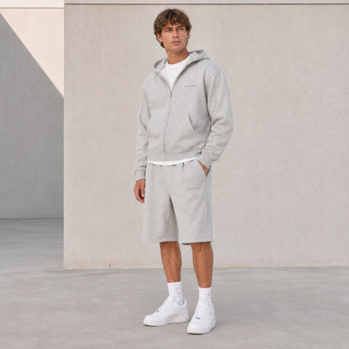 Custom Tracksuit Set in Grey Zip Hoodie Shorts