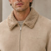 Custom Sherpa Collar Suede Jacket in Beige