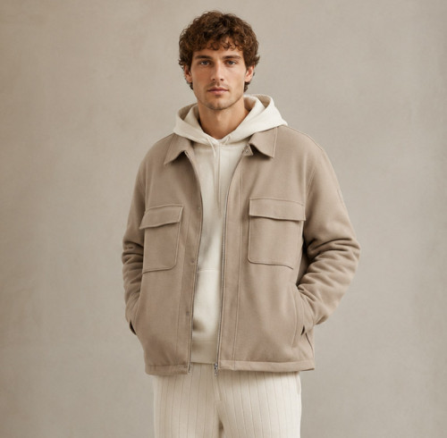 Custom Work Jacket in Beige Brushed Twill