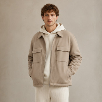Custom Work Jacket in Beige Brushed Twill
