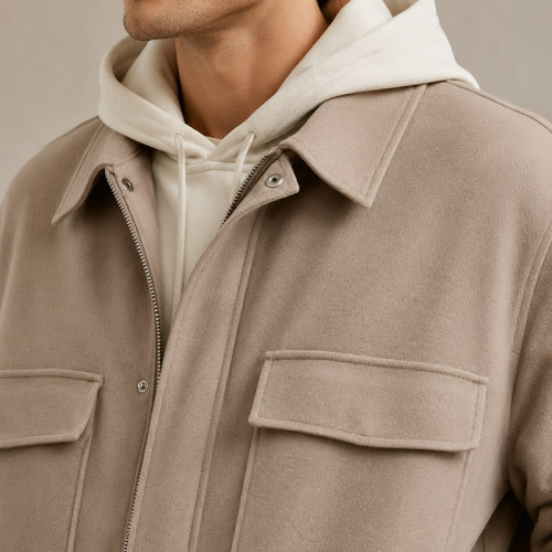 Custom Work Jacket in Beige Brushed Twill