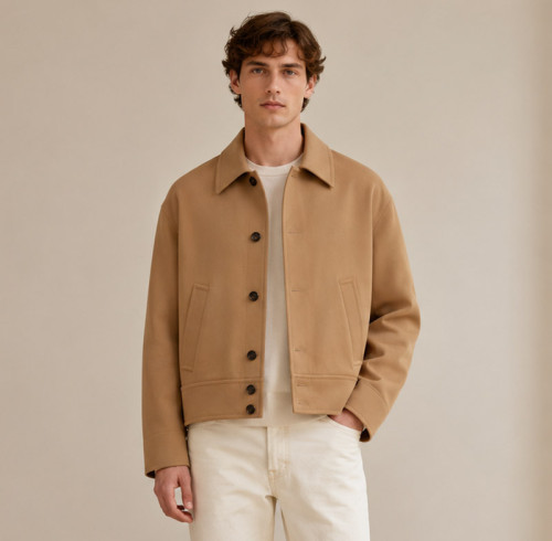 Custom Work Jacket in Camel Brushed Twill