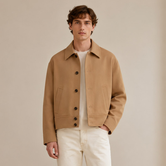 Custom Work Jacket in Camel Brushed Twill