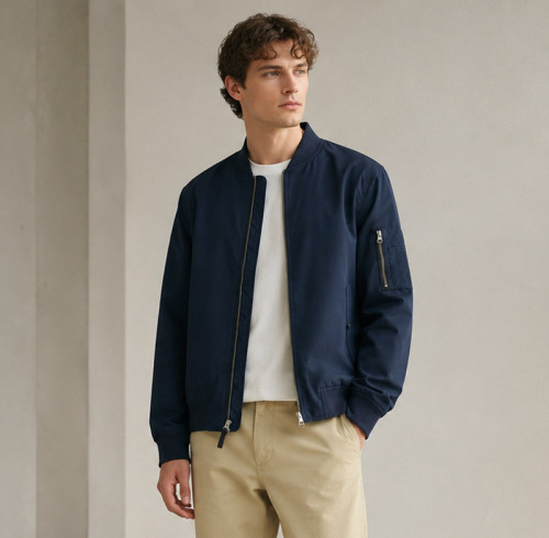 Custom Bomber Jacket in Navy Woven Fabric