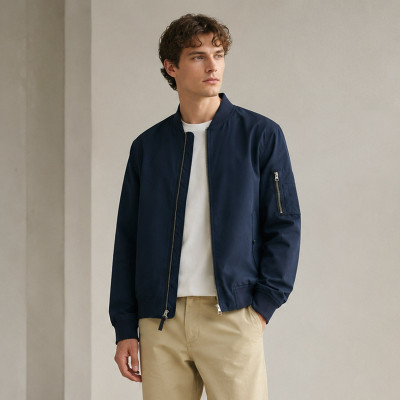 Custom Bomber Jacket in Navy Woven Fabric