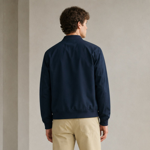 Custom Bomber Jacket in Navy Woven Fabric