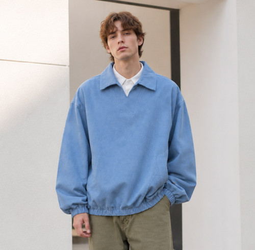 Custom Sweatshirt With Washed Blue Polo Collar