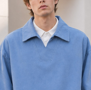 Custom Sweatshirt With Washed Blue Polo Collar