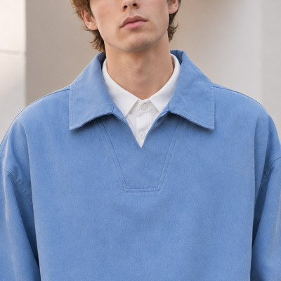 Custom Sweatshirt With Washed Blue Polo Collar