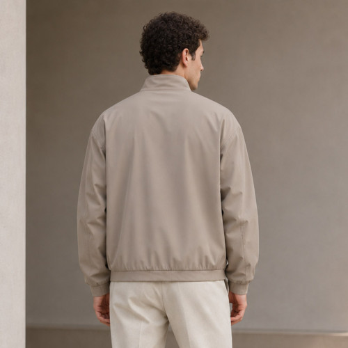 Custom Bomber Jacket in Stone Grey Woven Fabric