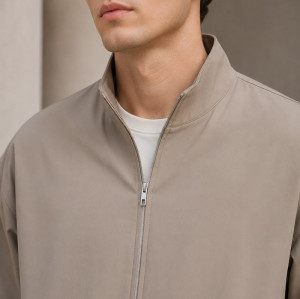 Custom Bomber Jacket in Stone Grey Woven Fabric