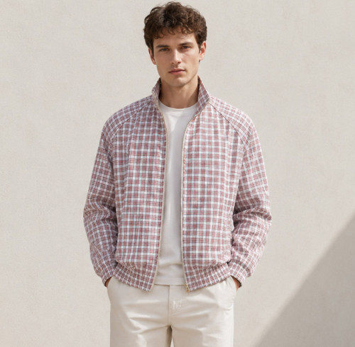 Custom Plaid Zip Jacket in Red Check Fabric