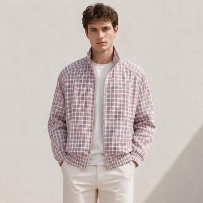 Custom Plaid Zip Jacket in Red Check Fabric