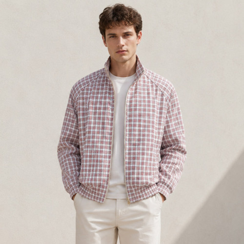 Custom Plaid Zip Jacket in Red Check Fabric