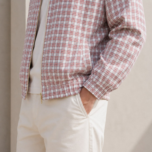 Custom Plaid Zip Jacket in Red Check Fabric