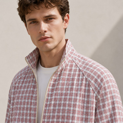 Custom Plaid Zip Jacket in Red Check Fabric