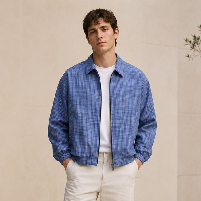 Custom Zip Up Jackets in Blue Plaid Fabric