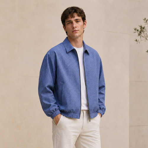 Custom Zip Up Jackets in Blue Plaid Fabric