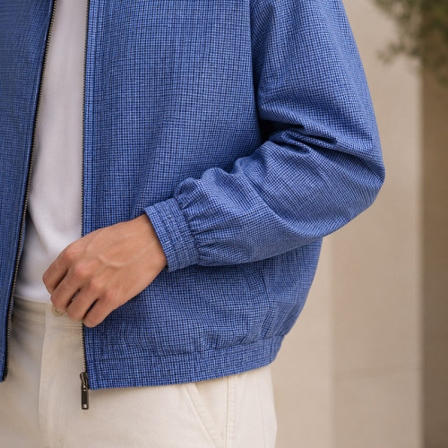 Custom Zip Up Jackets in Blue Plaid Fabric