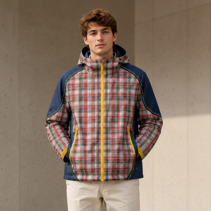 Custom Zip Up Jackets in Blue Plaid Fabric