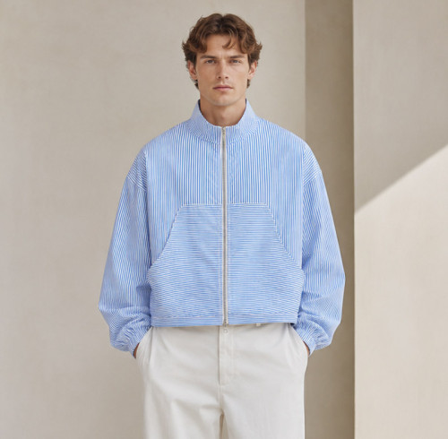 Custom Striped Wind Jacket in Light Blue