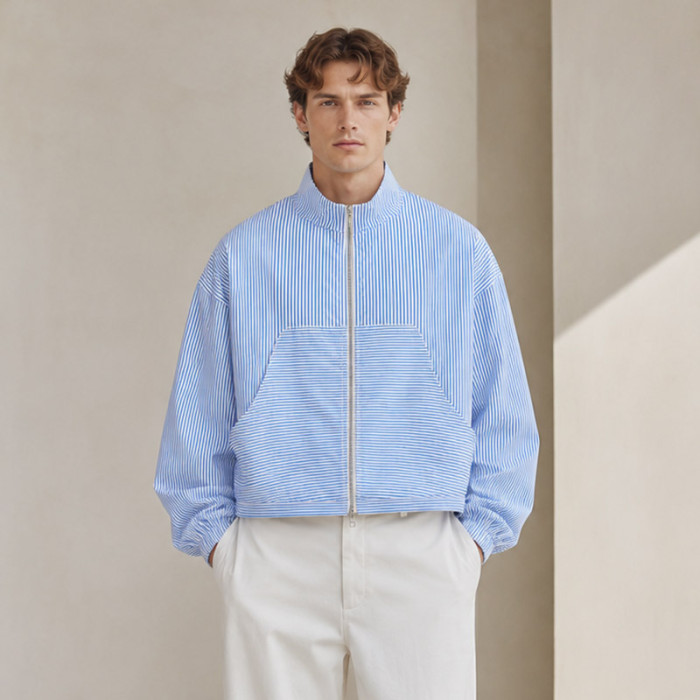 Custom Striped Wind Jacket in Light Blue