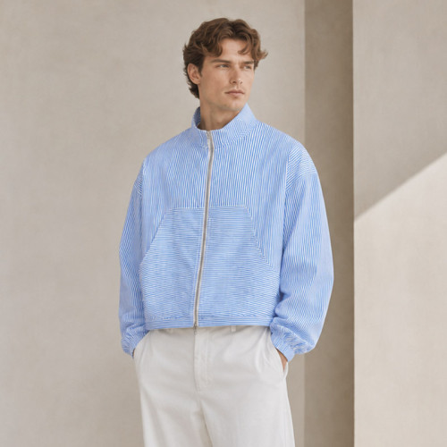 Custom Striped Wind Jacket in Light Blue