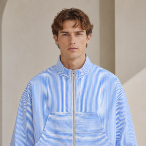Custom Striped Wind Jacket in Light Blue