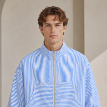 Custom Striped Wind Jacket in Light Blue