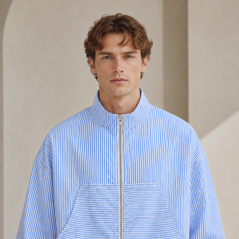 Custom Striped Wind Jacket in Light Blue