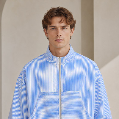 Custom Striped Wind Jacket in Light Blue