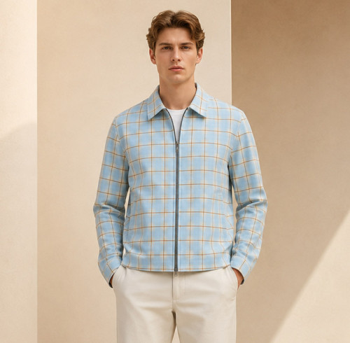 Custom Jacket in Light Blue Windowpane Check