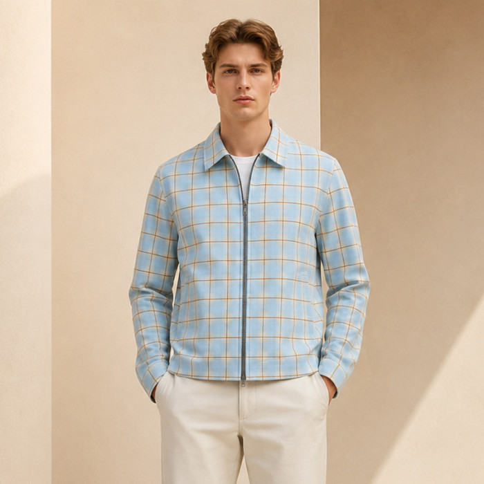 Custom Jacket in Light Blue Windowpane Check