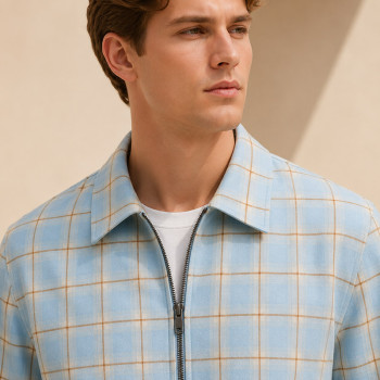 Custom Jacket in Light Blue Windowpane Check